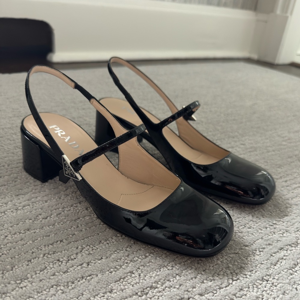Prada Mary Jane Slingback Patent Leather Black
